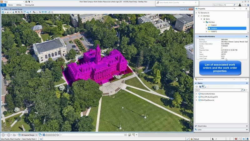 Select a building and the interface shows associated work orders.