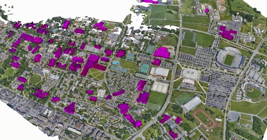 Select search criteria and the interface shows all matching buildings.